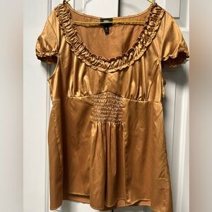 Golden Massimo gathered trim, cap sleeved blouse, Medium. Empire waistline.